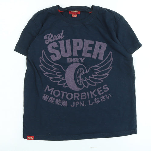 Superdry Womens Blue Cotton Basic T-Shirt Size 10 Crew Neck - Logo - superdry motorbikes