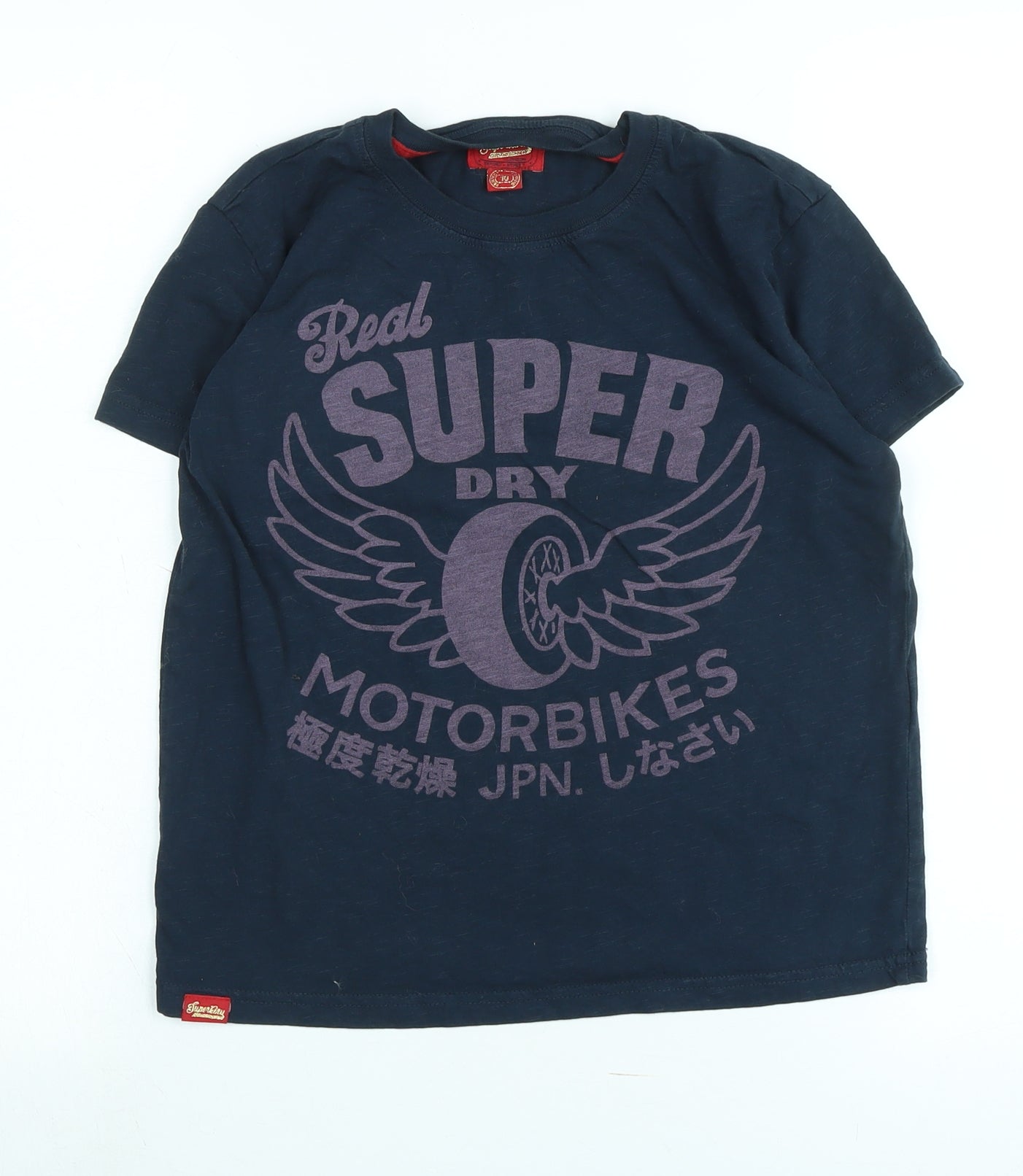 Superdry Womens Blue Cotton Basic T-Shirt Size 10 Crew Neck - Logo - superdry motorbikes