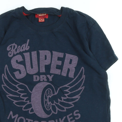 Superdry Womens Blue Cotton Basic T-Shirt Size 10 Crew Neck - Logo - superdry motorbikes