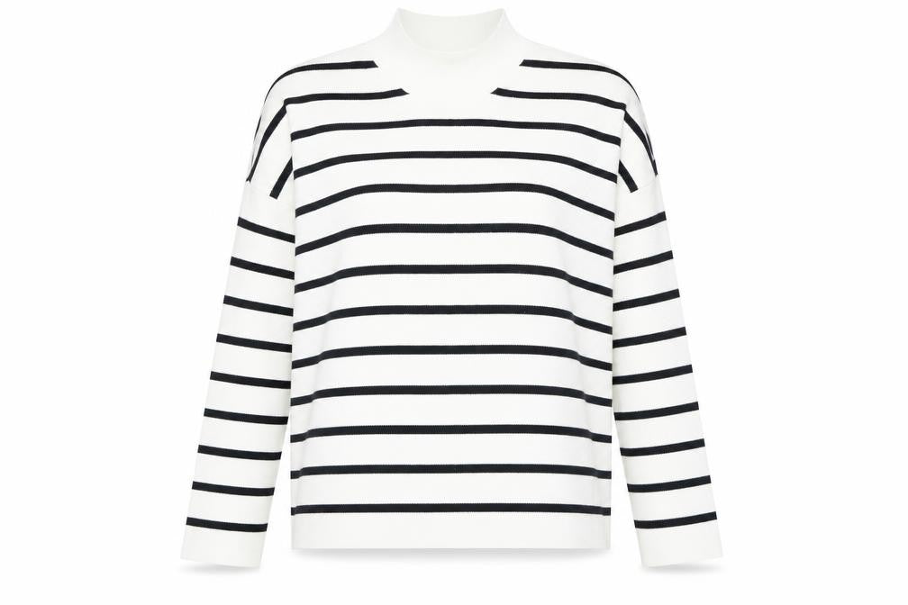 Front view of Ming women’s ivory mock neck cotton jumper, size M, - logo