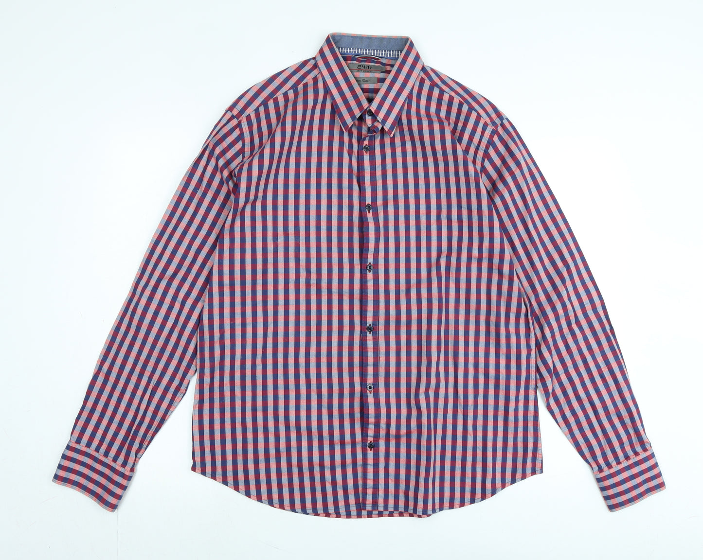 Jeff Banks Mens Blue Check Cotton Button-Up Size 16.5 Collared - Logo