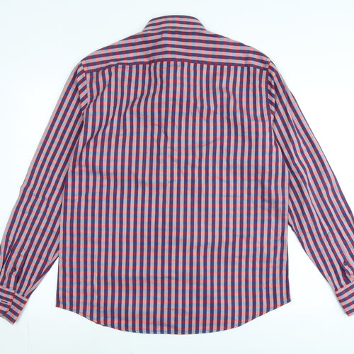 Jeff Banks Mens Blue Check Cotton Button-Up Size 16.5 Collared - Logo