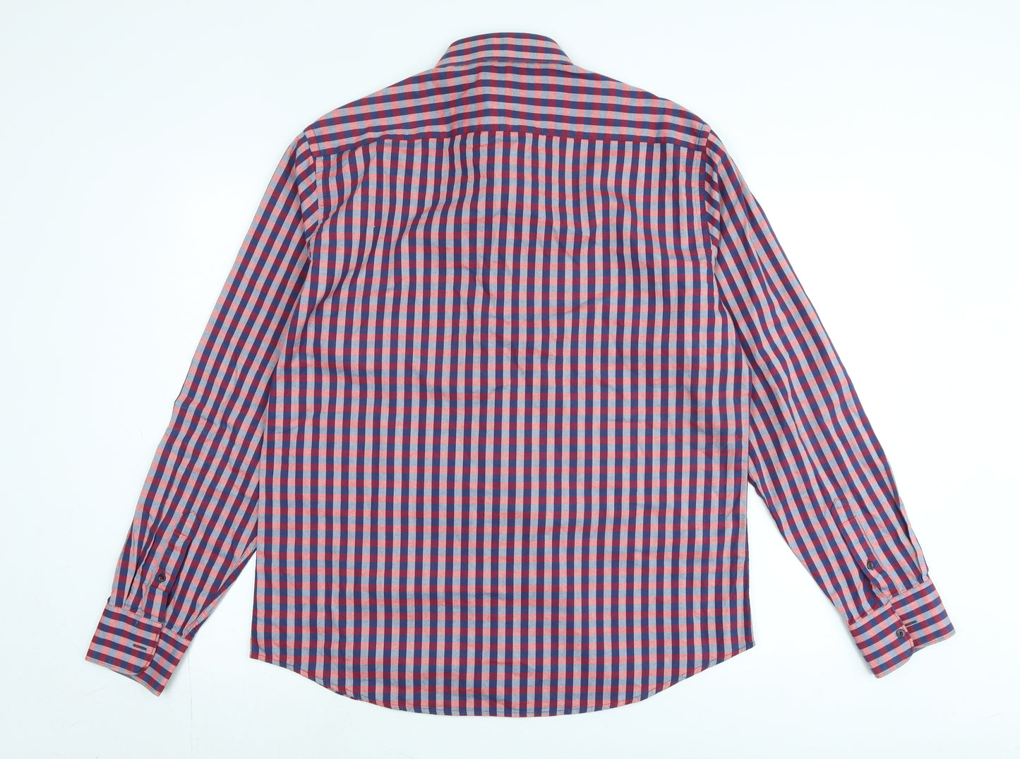 Jeff Banks Mens Blue Check Cotton Button-Up Size 16.5 Collared - Logo