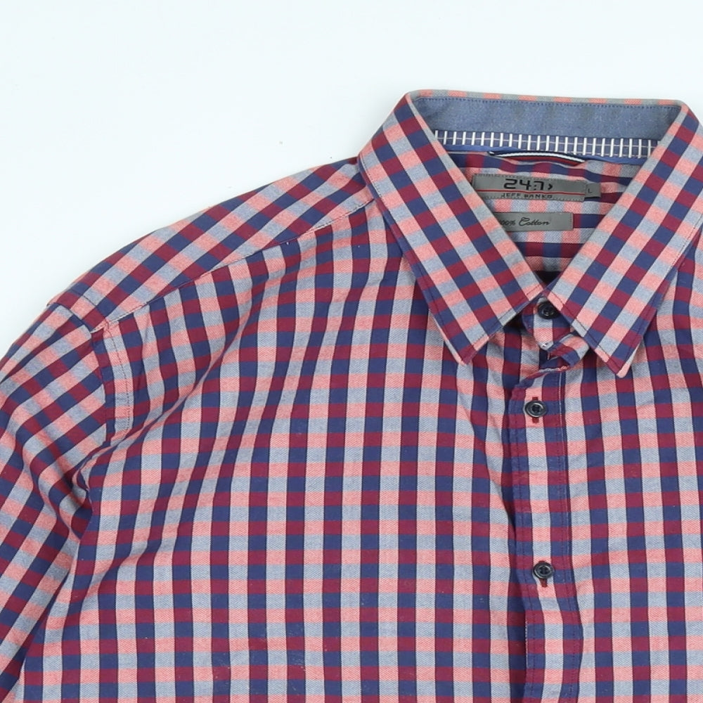 Jeff Banks Mens Blue Check Cotton Button-Up Size 16.5 Collared - Logo
