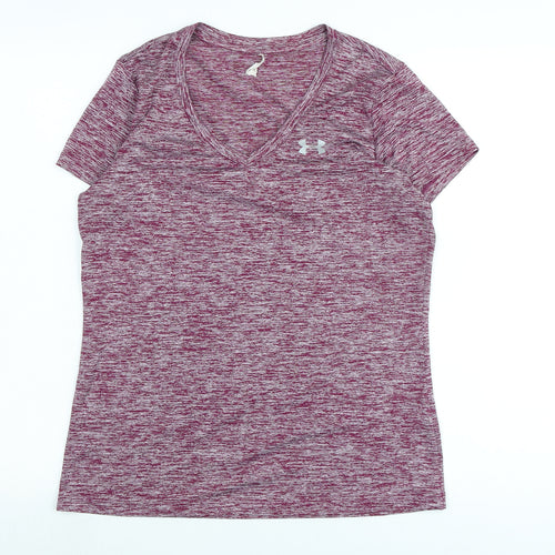 Under armour Womens Purple Cotton Basic T-Shirt Size M V-Neck - Logo