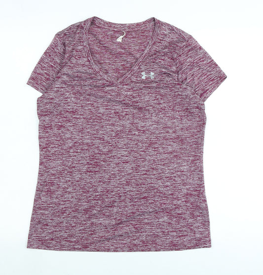 Under armour Womens Purple Cotton Basic T-Shirt Size M V-Neck - Logo