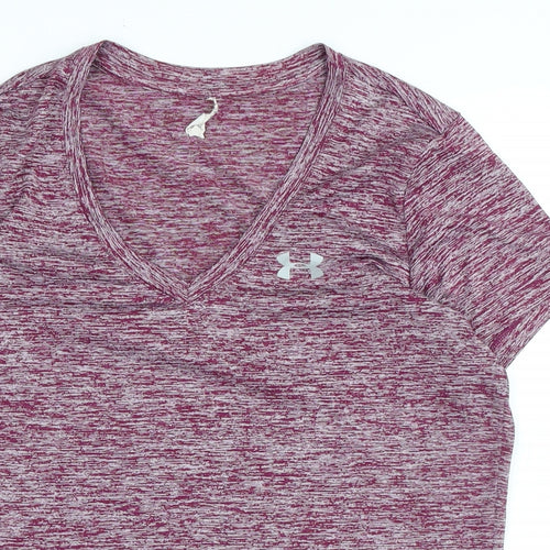 Under armour Womens Purple Cotton Basic T-Shirt Size M V-Neck - Logo