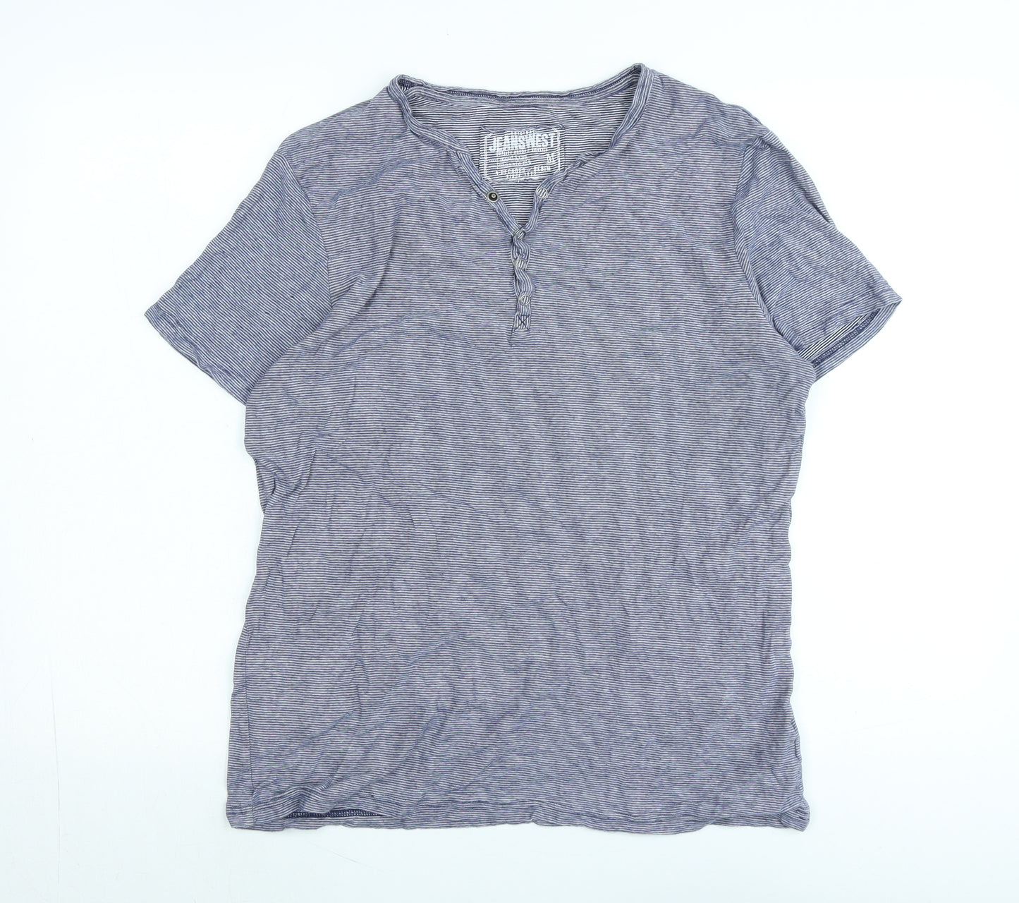 Jeanswest Womens Blue Cotton Basic T-Shirt Size M V-Neck - Logo