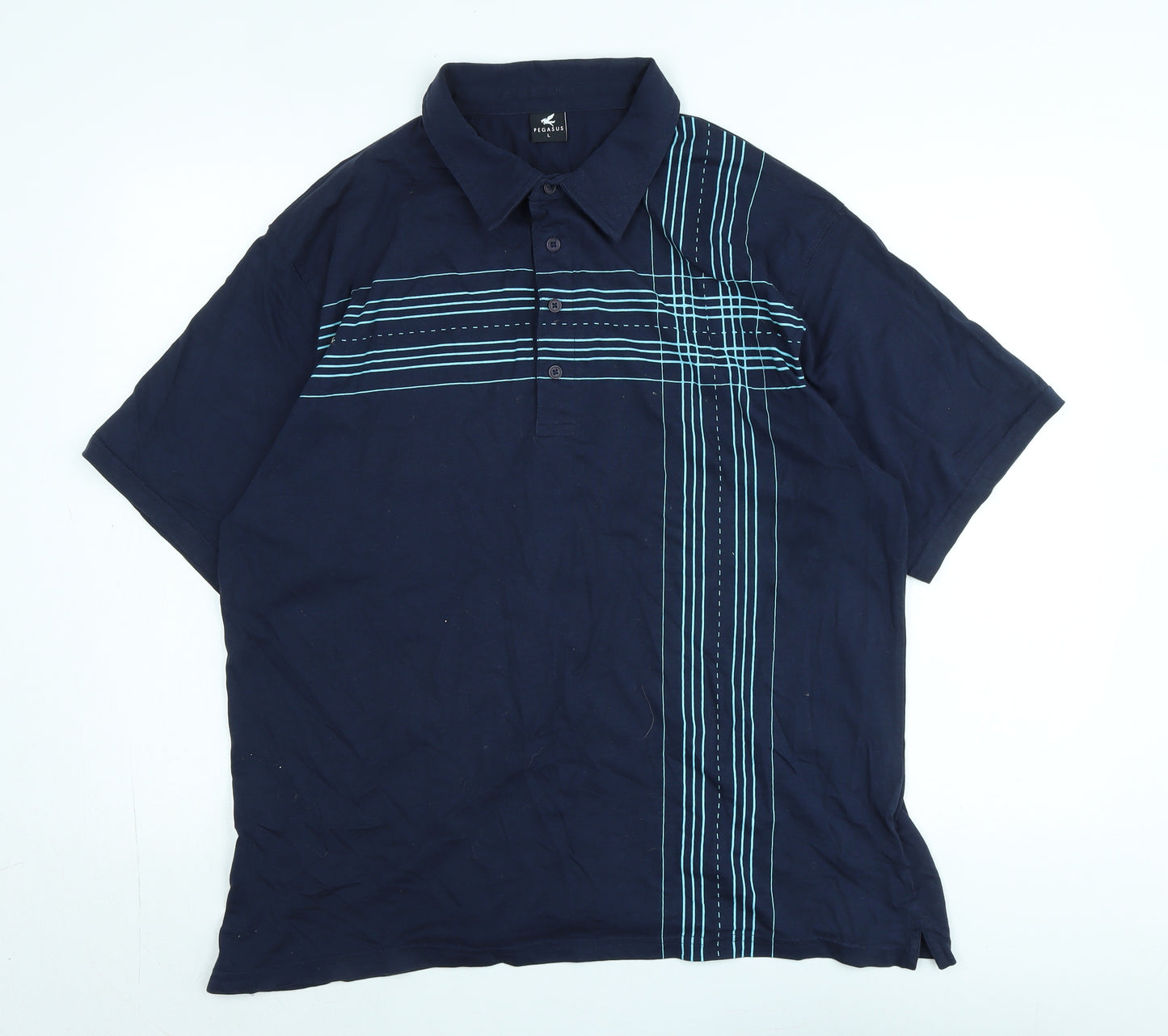 Pegasus Mens Blue Cotton Polo Size L Collared - Logo