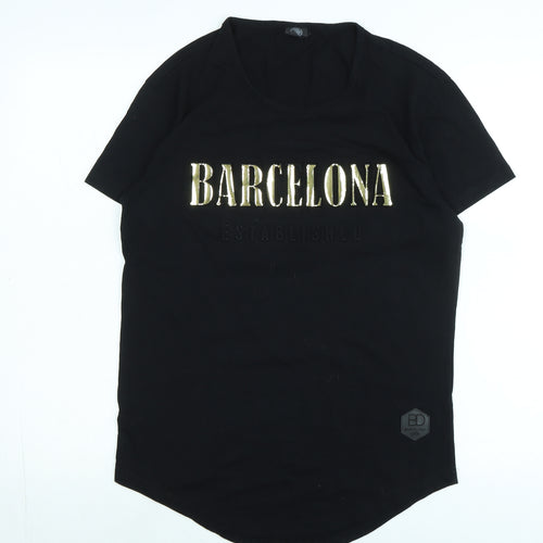 Barcelona Womens Black Cotton Basic T-Shirt Size S Crew Neck - Logo