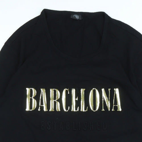 Barcelona Womens Black Cotton Basic T-Shirt Size S Crew Neck - Logo