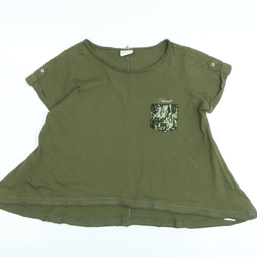 Diesel Girls Green Cotton Tunic T-Shirt Size L Scoop Neck - Logo
