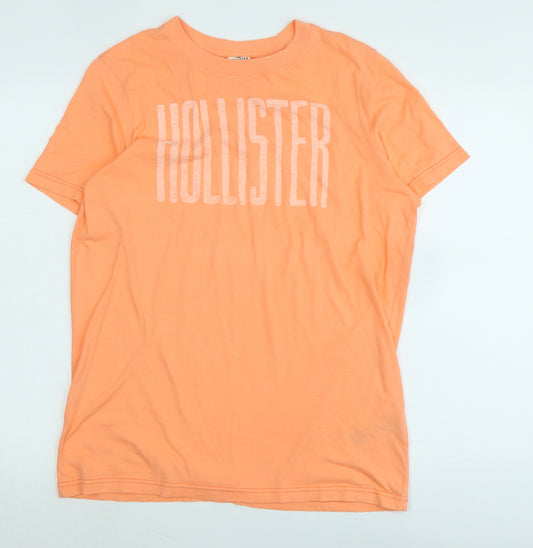 Hollister Womens Orange Cotton Basic T-Shirt Size XL Crew Neck - Logo