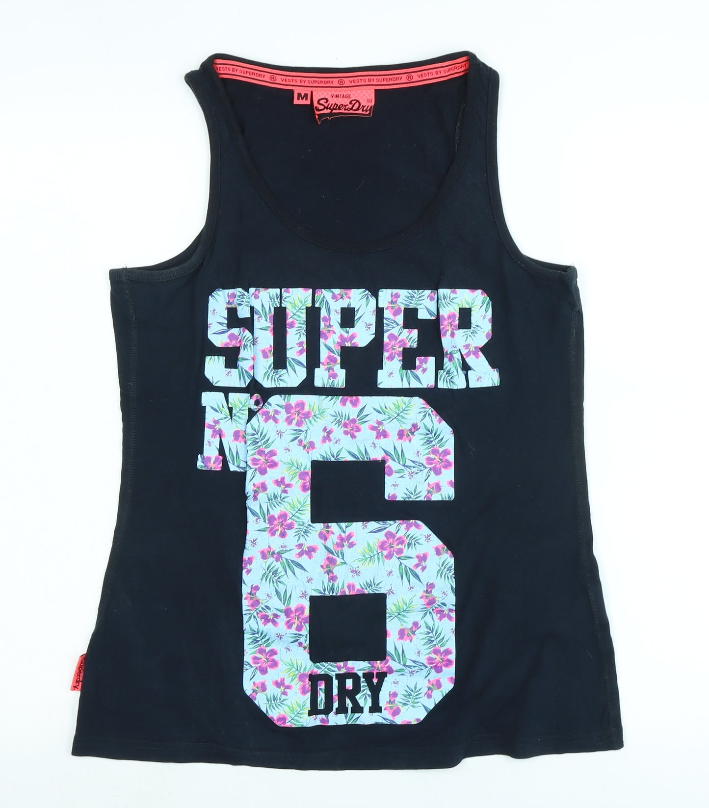Superdry Womens Black Cotton Basic Tank Size M Scoop Neck - Logo