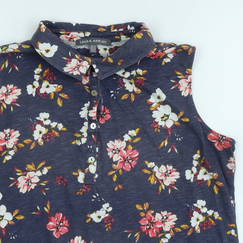 Laura Ashley Womens Multicoloured Floral Cotton Basic Blouse Size 10 Collared - Logo