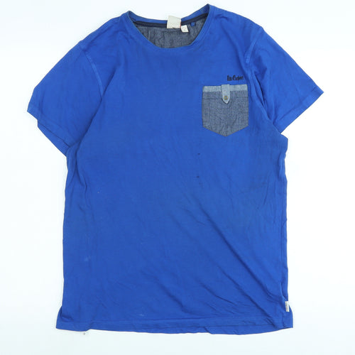 Lee Cooper Mens Blue Cotton T-Shirt Size S Crew Neck - Logo