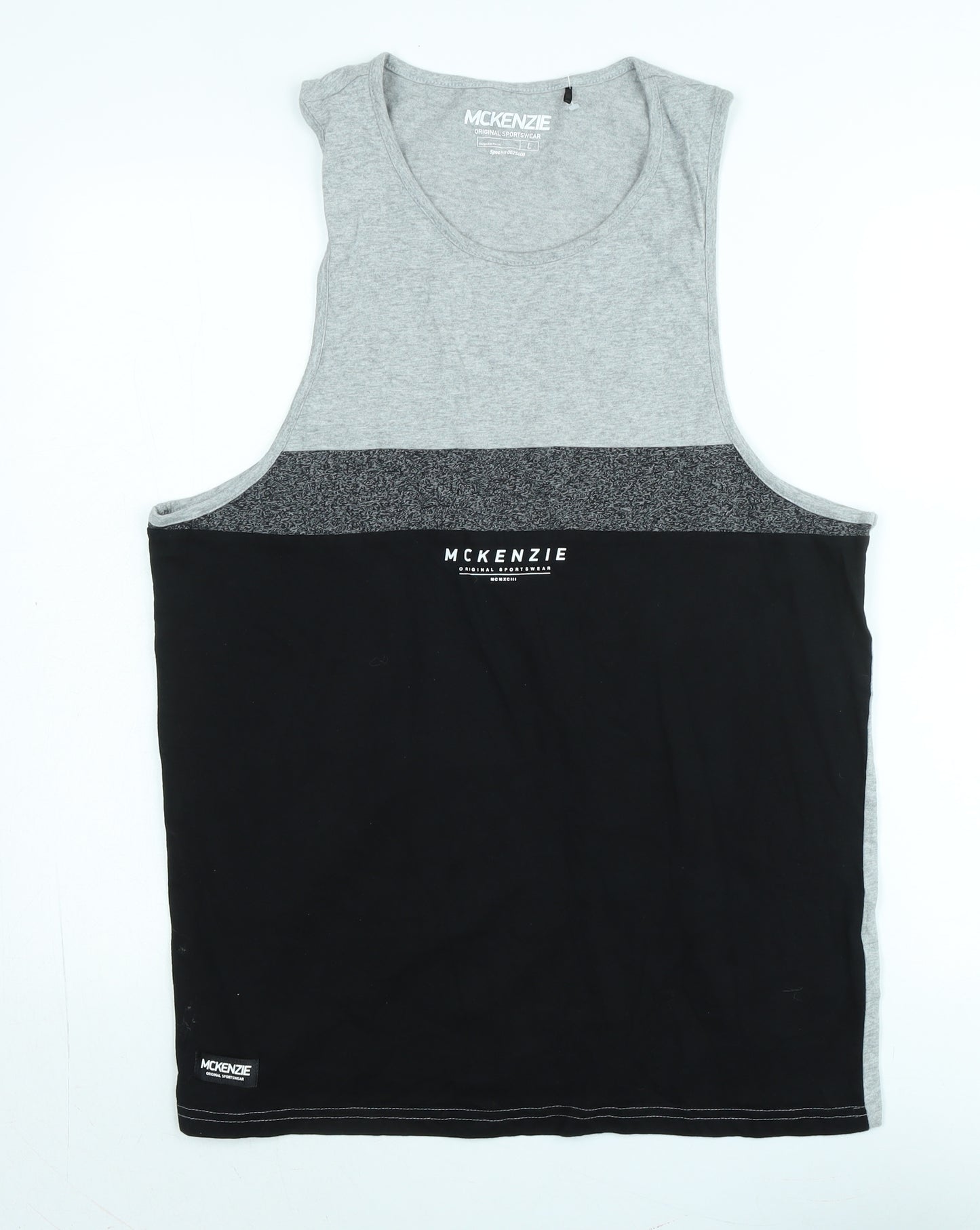 McKenzie Mens Black Cotton T-Shirt Size L Crew Neck - Logo
