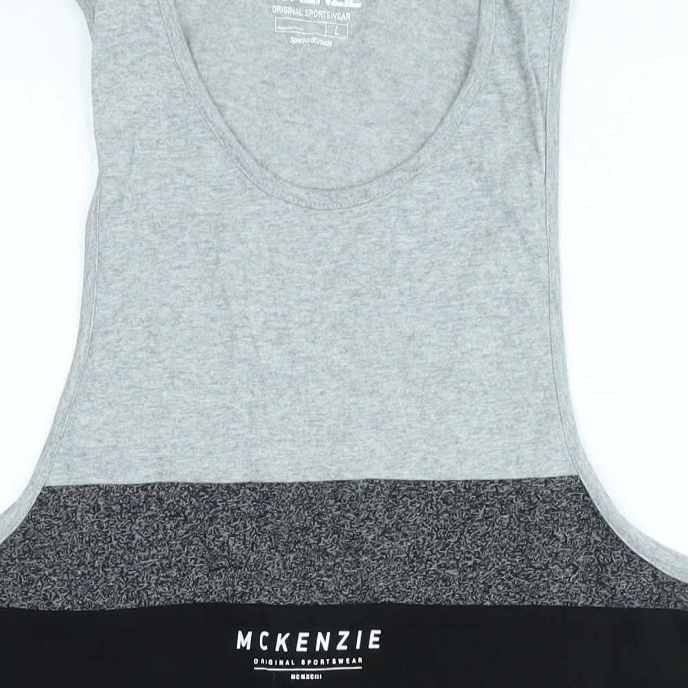 McKenzie Mens Black Cotton T-Shirt Size L Crew Neck - Logo