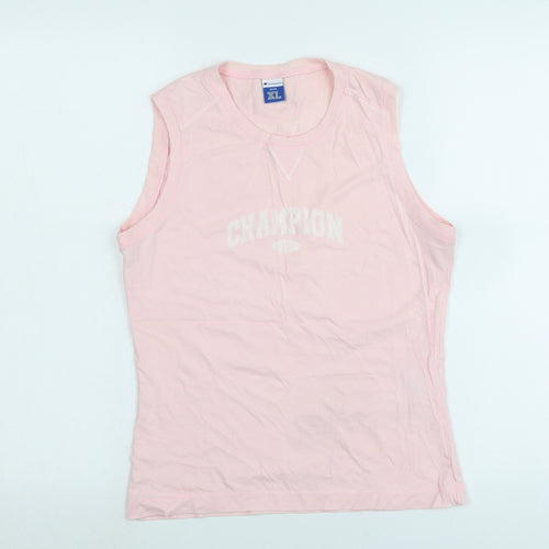 Champion Womens Pink Cotton Basic Tank Size XL Crew Neck - Logo