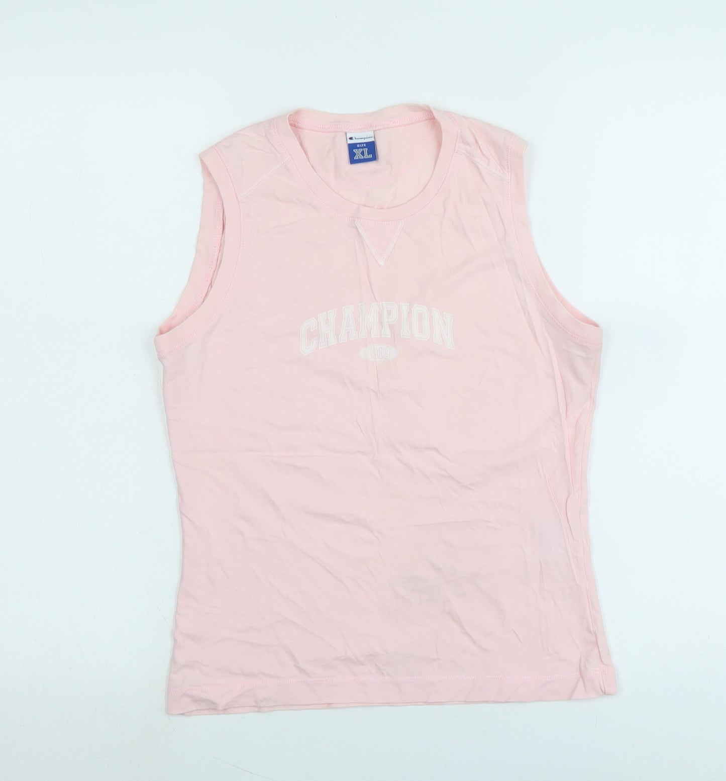 Champion Womens Pink Cotton Basic Tank Size XL Crew Neck - Logo