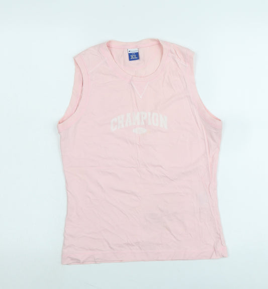 Champion Womens Pink Cotton Basic Tank Size XL Crew Neck - Logo