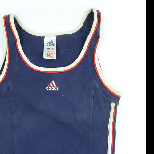 adidas Womens Blue Cotton Basic Tank Size 12 Scoop Neck - Logo