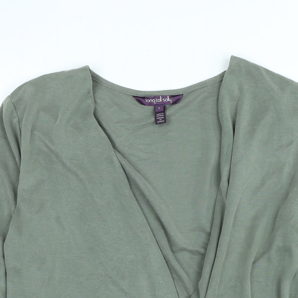 Long Tall Sally Womens Green Polyester Wrap Blouse Size S V-Neck - Logo