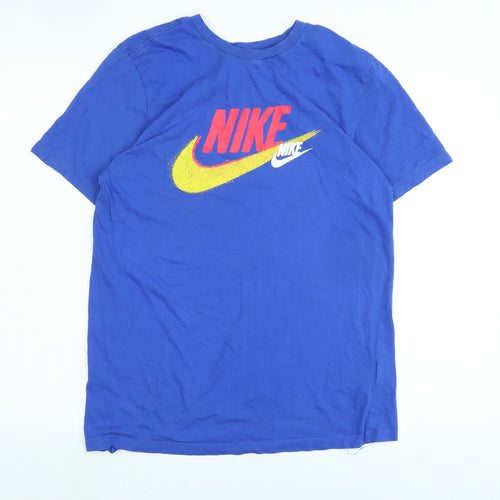 Nike Mens Blue Cotton T-Shirt Size M Crew Neck - Logo - NIKE