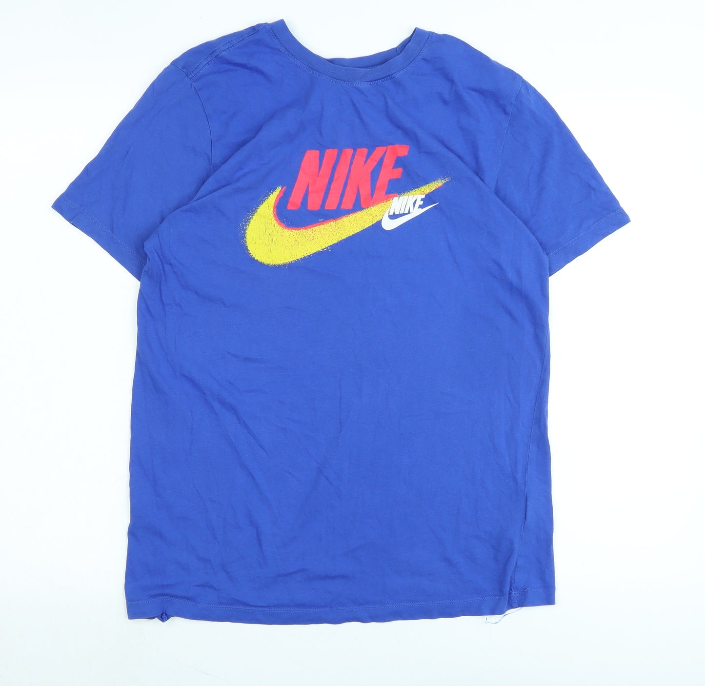Nike Mens Blue Cotton T-Shirt Size M Crew Neck - Logo - NIKE