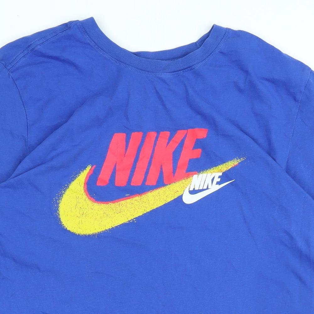 Nike Mens Blue Cotton T-Shirt Size M Crew Neck - Logo - NIKE