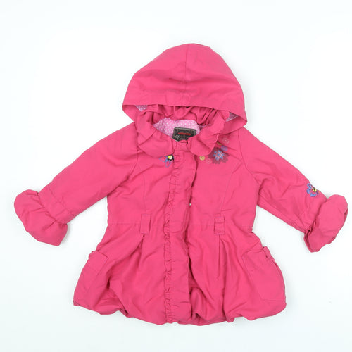 Catimini Girls Pink Floral Jacket Coat Size 2 Years Zip