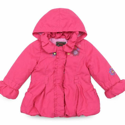Catimini Girls Pink Floral Jacket Coat Size 2 Years Zip