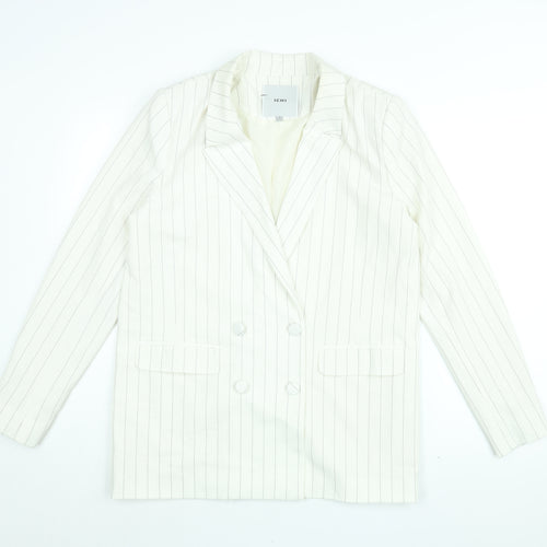 ICHI Womens White Striped Jacket Blazer Size 10 Button