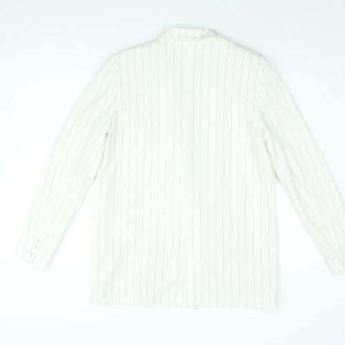 ICHI Womens White Striped Jacket Blazer Size 10 Button