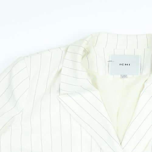 ICHI Womens White Striped Jacket Blazer Size 10 Button