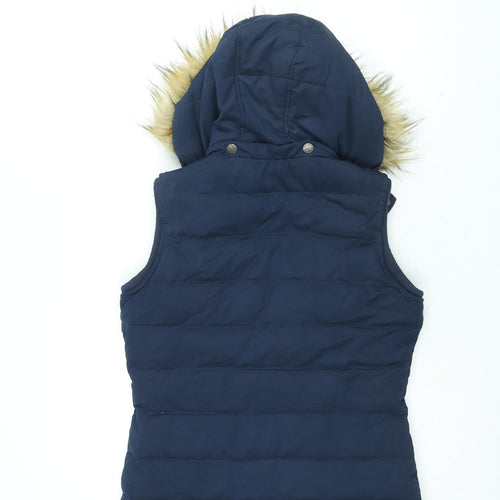Fat Face Womens Blue Gilet Coat Size 8 Zip - Faux Fur Hood