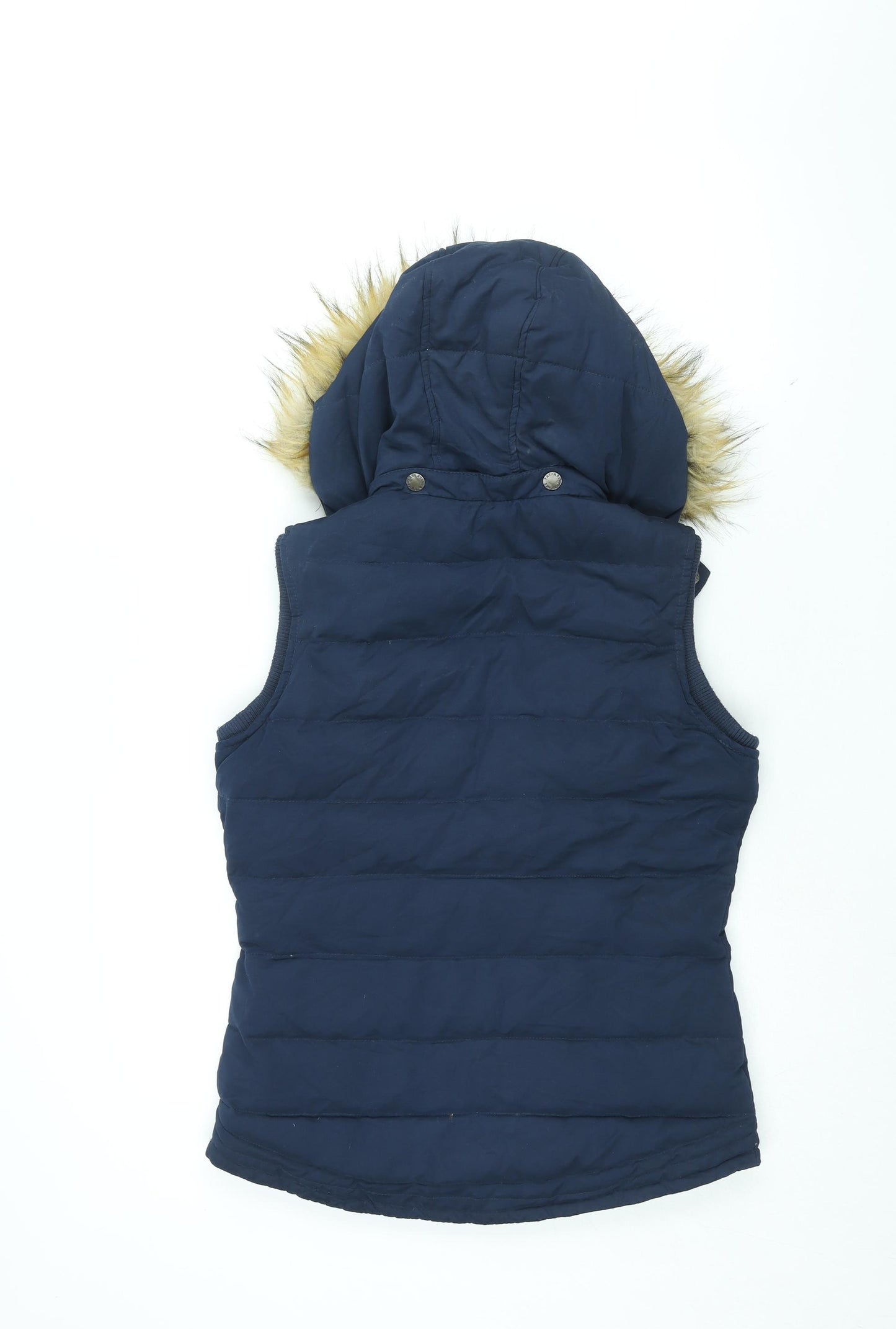 Fat Face Womens Blue Gilet Coat Size 8 Zip - Faux Fur Hood