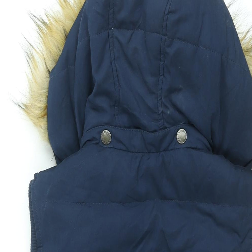Fat Face Womens Blue Gilet Coat Size 8 Zip - Faux Fur Hood