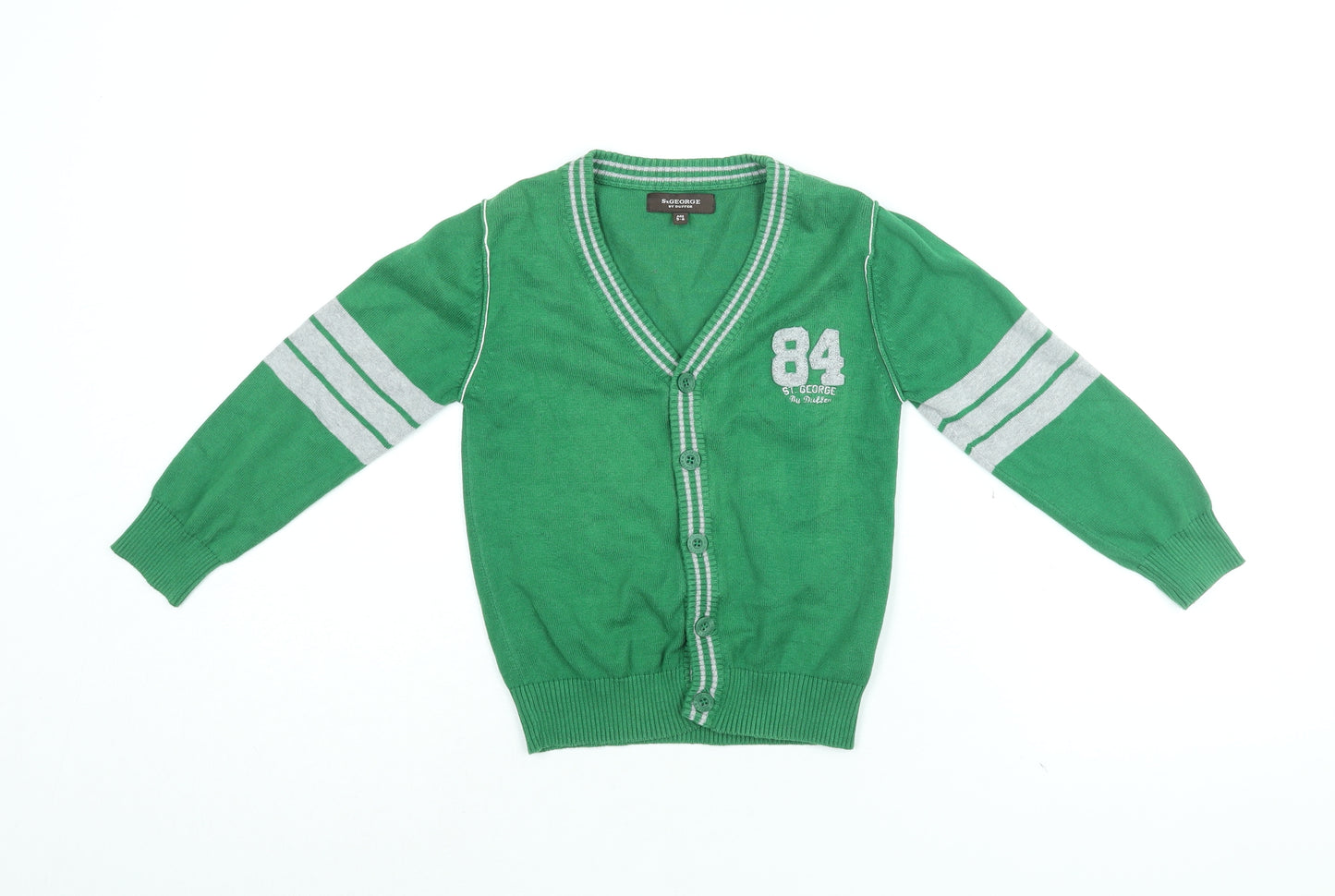 Duffer of St. George Boys Green V-Neck Cotton Cardigan Jumper Size 5-6 Years Button - 84 St George By Duffer
