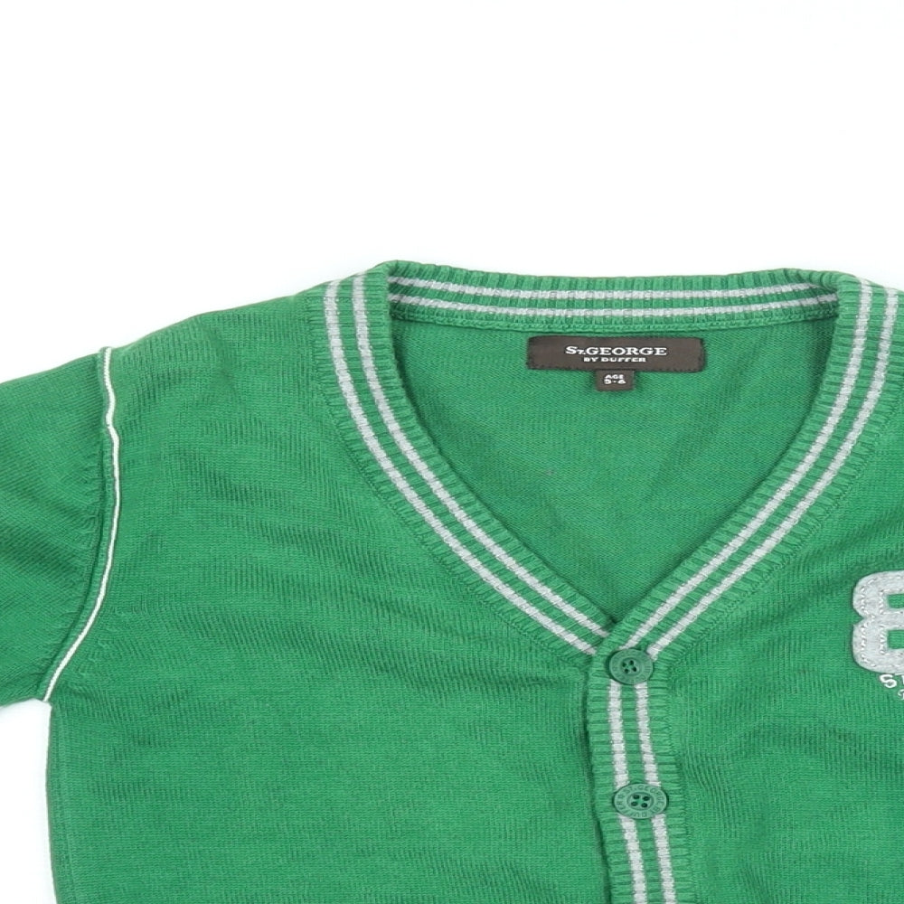 Duffer of St. George Boys Green V-Neck Cotton Cardigan Jumper Size 5-6 Years Button - 84 St George By Duffer