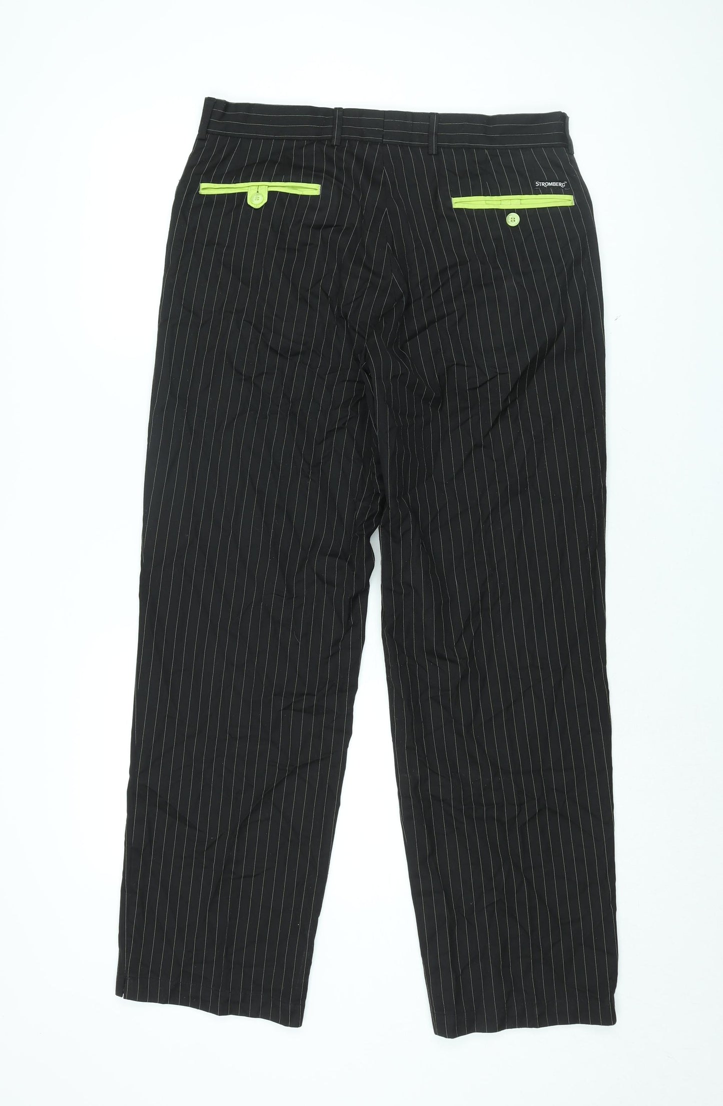 Stromberg Mens Black Striped Polyester Dress Pants Trousers Size 34 in L31 in Regular Zip