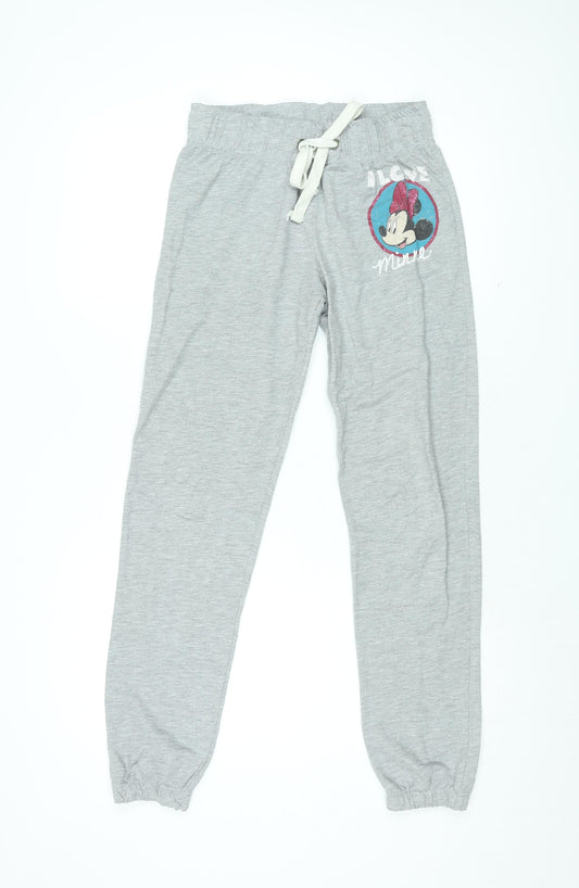 Disney Womens Grey Geometric Cotton Jogger Trousers Size 10 L30 in Regular Drawstring - Minnie Mouse