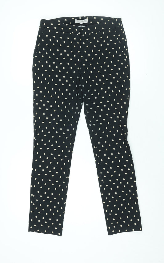 Mango Womens Black Polka Dot Viscose Trousers Size 12 L28.5 in Regular Zip