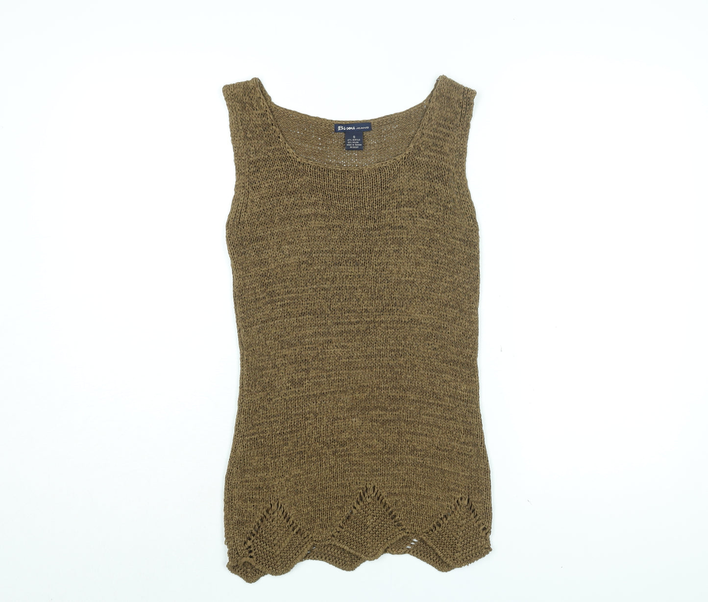 Bisou Jeans Womens Brown Acrylic Basic T-Shirt Size S Round Neck
