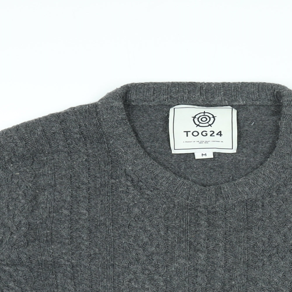 TOG24 Mens Grey Round Neck Viscose Pullover Jumper Size M Long Sleeve