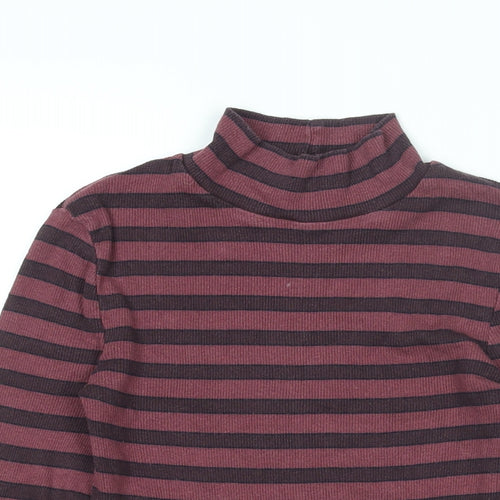 Fat Face Womens Red Striped Cotton Basic T-Shirt Size 8 High Neck