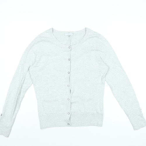 Red Herring Womens Grey Round Neck Cotton Cardigan Jumper Size 10
