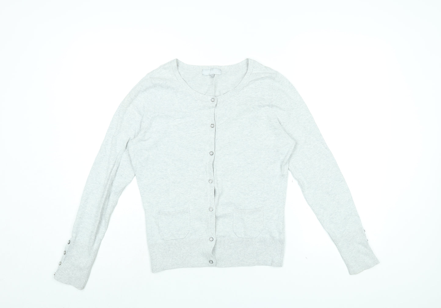 Red Herring Womens Grey Round Neck Cotton Cardigan Jumper Size 10