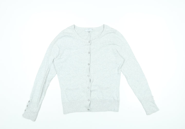 Red Herring Womens Grey Round Neck Cotton Cardigan Jumper Size 10