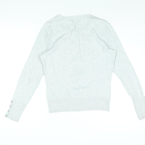 Red Herring Womens Grey Round Neck Cotton Cardigan Jumper Size 10